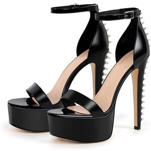 Black Platform Stiletto Sandals with Ankle Strap